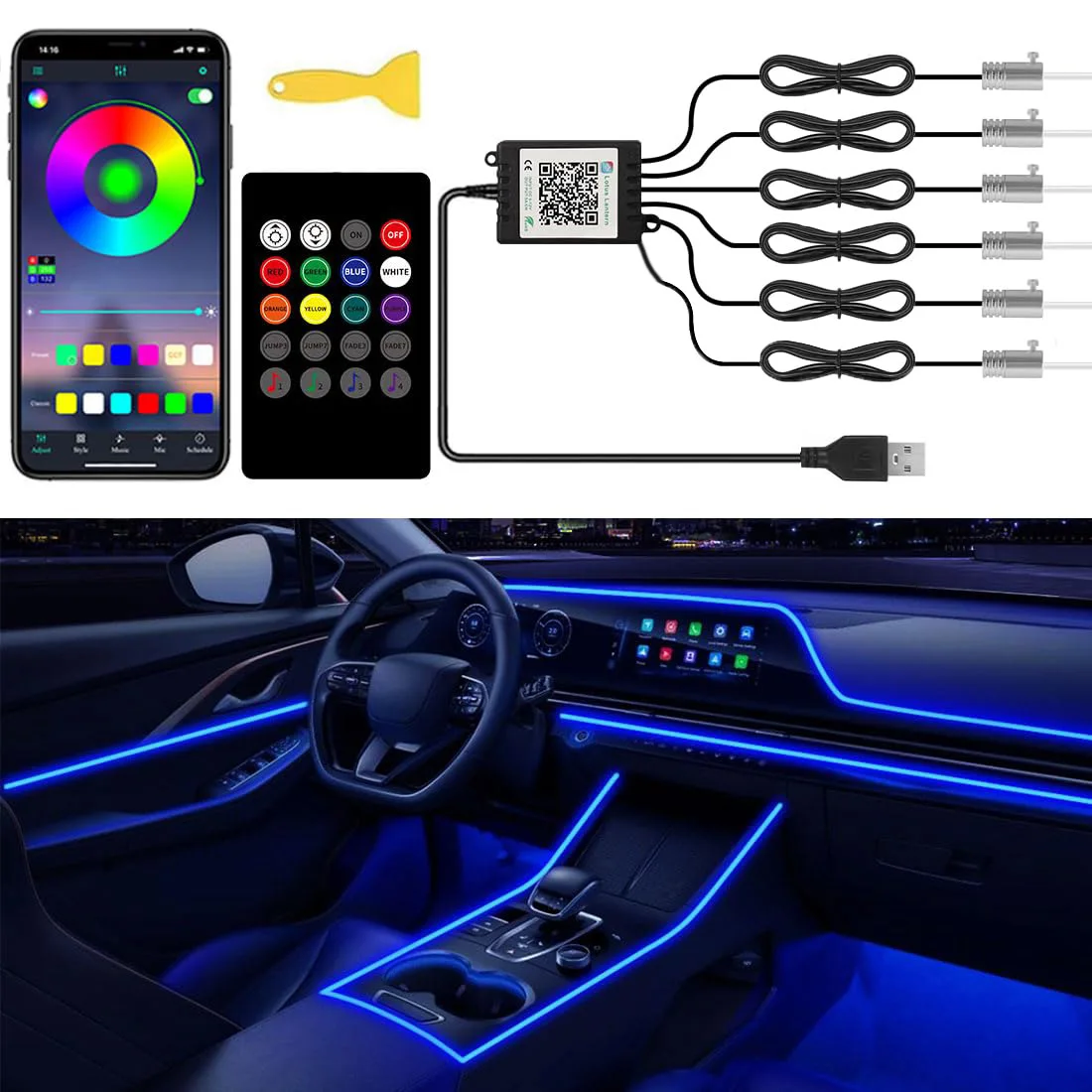 RGB LED Car Ambient Light Kit  - đánh giá và giá Led Ambient Interior Car Lights App Control